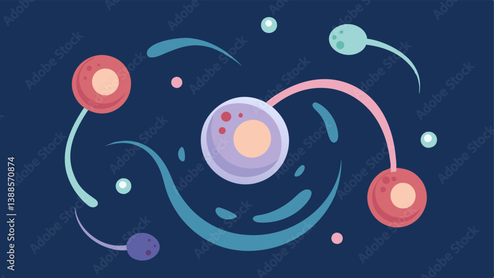 Poster molecular dance an animated sequence of exosomes swirling around skin cells in a dynamic dance symbo