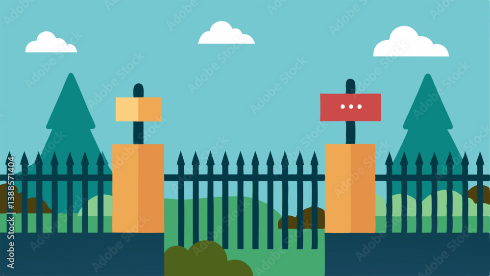 Poster fenced park boundaries an of a park with a tall fence surrounding it with private property signs p a