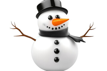 Isolated White Snowman Illustration With Black Hat And Orange Nose
