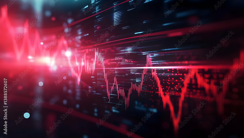 Poster futuristic digital heartbeat visualization with vibrant red lines representing data flow and health 