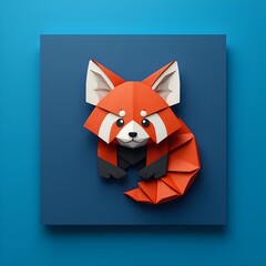 Cute origami red panda artwork in vibrant colors and modern design, digital art of origami concept.