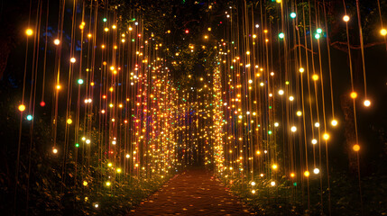 Obraz premium Celestial Pathway: A Tapestry of Vibrant Blinker Lights Weaving Through Darkness