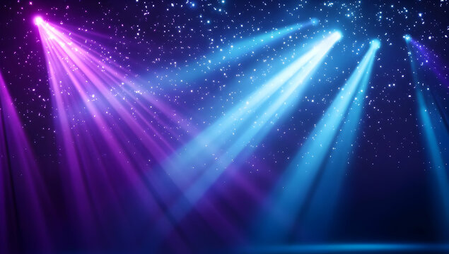 Vibrant stage lights illuminating a dark atmosphere, creating a captivating visual experience for performances and events.