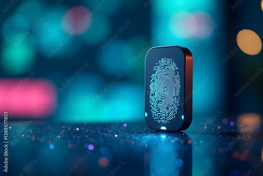 Poster fingerprint scan provides security access with biometrics identification. business technology safety