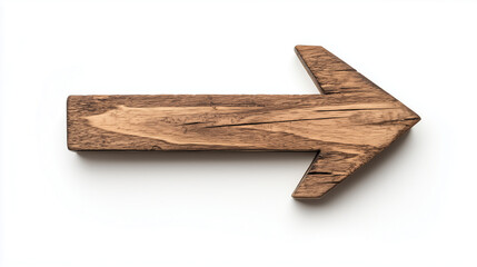 Wooden arrow signpost on white background, clean and simple design, conveying direction and clarity.