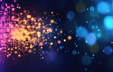 A vibrant abstract background featuring colorful light bokeh and digital patterns, creating a dynamic and modern aesthetic.