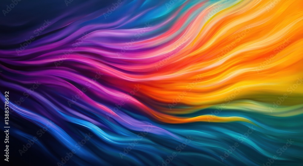 Poster a vibrant abstract artwork featuring flowing waves of color, transitioning smoothly from purple to o