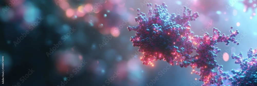 Aufkleber Molecular-level view of AAV virus particle showcasing intricate protein structure and bioluminescent glow in high-definition rendering