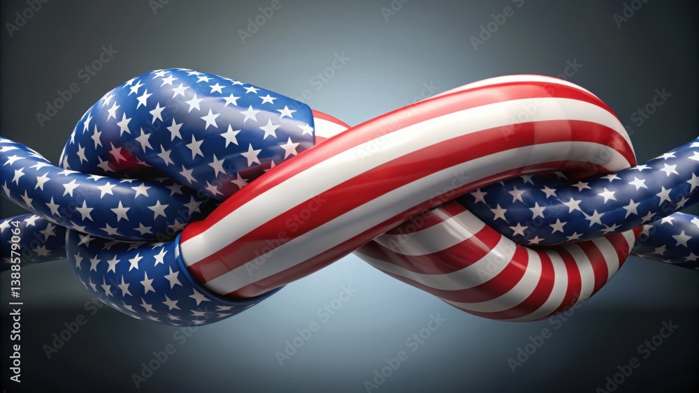 Poster flags tied in knot floating in 3d space with gigapixel quality