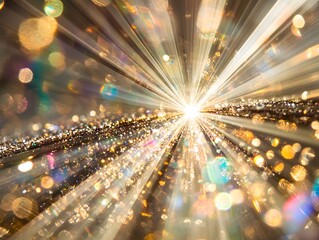 Fototapeta premium Golden Light Burst Abstract Background Sparkling Bokeh