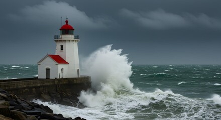 Obraz premium Dramatic Lighthouse Bathed in the Fury of a Stormy Sea