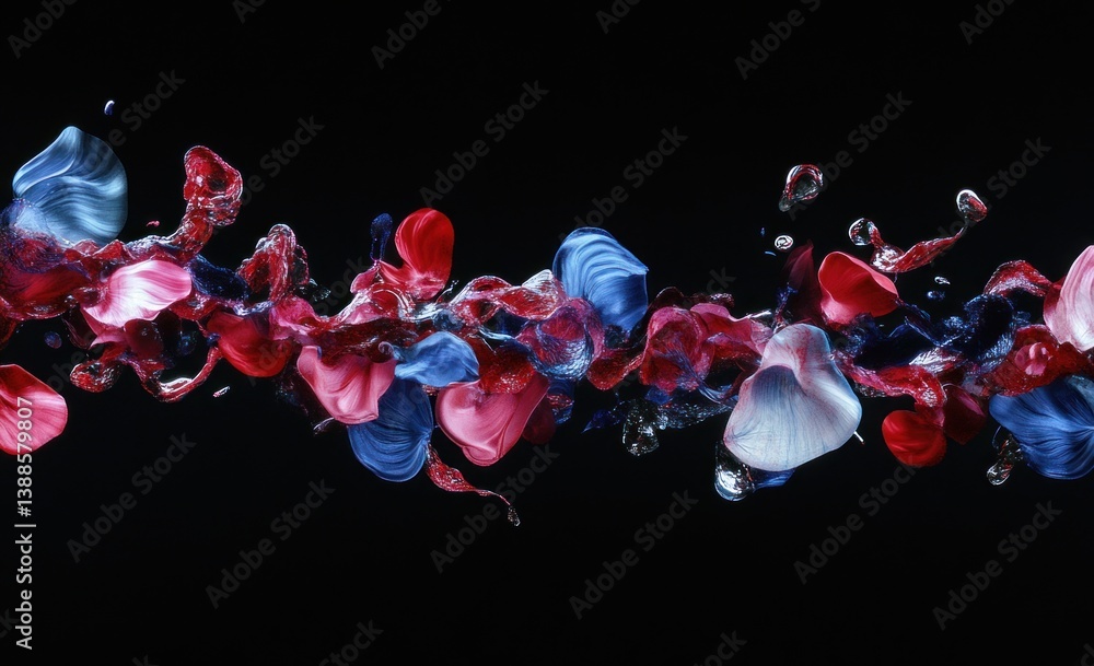 Wall mural abstract fluid forms created using various colors against black