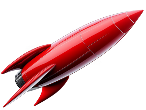 Red Shiny Rocket Illustration Isolated on Transparent Background for Launch