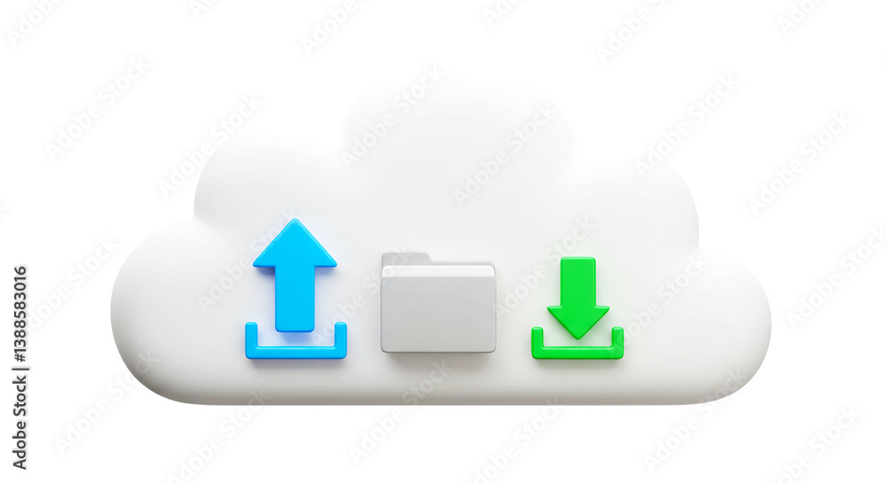 Poster a white cloud with an upload arrow a folder and a download arrow on a black background image png