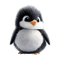 Fluffy 3D Cartoon Penguin Chick with Soft Downy Feat Isolated on Transparent Background