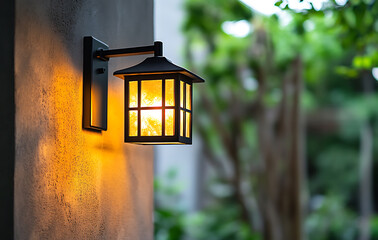 Wall light exudes warm and inviting ambiance. soft glow highlights beauty of outdoor space, creating serene and peaceful atmosphere
