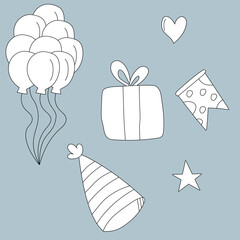 Hand-drawn Party Decorations: Black & White Birthday Clipart Set: Cartoon Birthday Doodles
