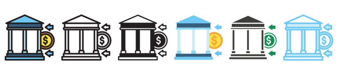 Bank Deposit multi style, mini illustration icon set. outline, flat, glyph, line color, UI, UX, app and web, digital or print. vector EPS 10 related to payment service, economy, ecommerce, market