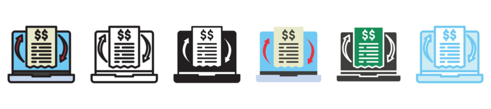 Processing multi style, mini illustration icon set. outline, flat, glyph, line color, UI, UX, app and web, digital or print. vector EPS 10 related to payment service, economy, ecommerce, market