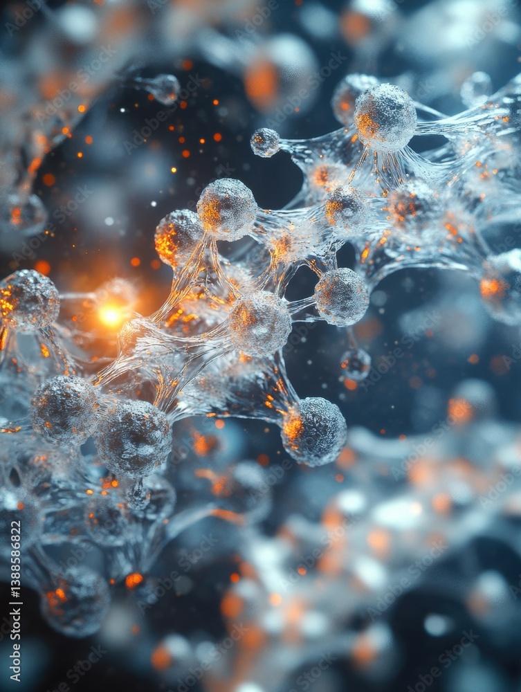 Poster stunning 3d rendering of aav virus particle with detailed protein structure and bioluminescent glow