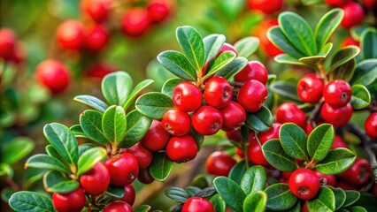 Obraz premium bearberry cotoneaster bright red berries on green leaves in forest , greenery, forest, greenery, forest, fall