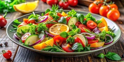 Vibrant Vegetable Salad with Fresh Herbs and Citrus Fruits, colorful vegetables