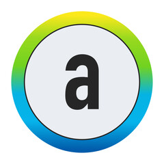 Bold Matte Black Lowercase Letter a on a Pristine White Circle Encased by a Dynamic Gradient Border of Golden Yellow, Vivid Emerald Green, and Deep Sapphire Blue