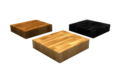 Three Wooden Blocks with Varying Color and Texture on Transparent Background