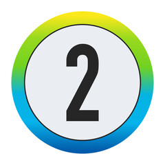 Bold Matte Black Number 2 on a Pristine White Circle Encased by a Dynamic Gradient Border of Golden Yellow, Vivid Emerald Green, and Deep Sapphire Blue