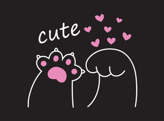 Cat Hands Silhouette with Ornament Hearts