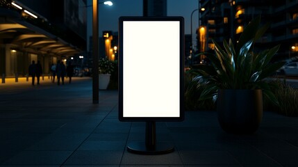 Blank Poster Mockup at Modern Train Station Platform with Commuters and Rail Tracks