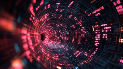 Obraz premium A Digital Tunnel Emits Lights And Data For A Cybernetic Journey