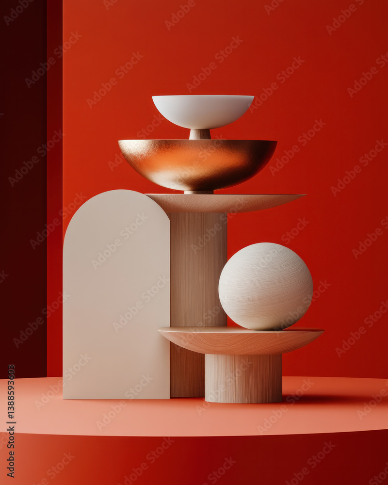 Aufkleber a white and red table with a white bowl and a white ball on top of it. the table is set up in a way 