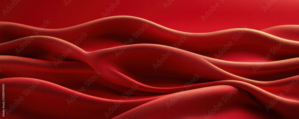 Poster a red fabric with a wave pattern. the fabric is red and has a shiny texture. the wave pattern is bol