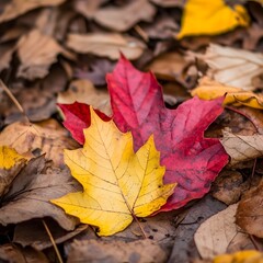 Vibrant Autumn Leaves: Red and Yellow Maple Leaves on Ground