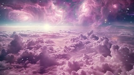 Beautiful celestial landscape featuring swirling clouds and glowing celestial phenomena