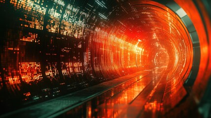 Obraz premium A futuristic digital tunnel with vibrant glowing and warm colors