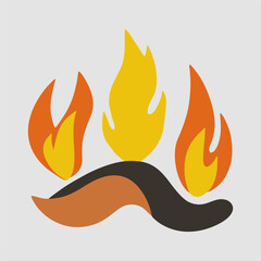 Burning fire vector illustration with bright flames isolated on white background