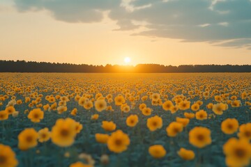 Sunset over Sunflower Field