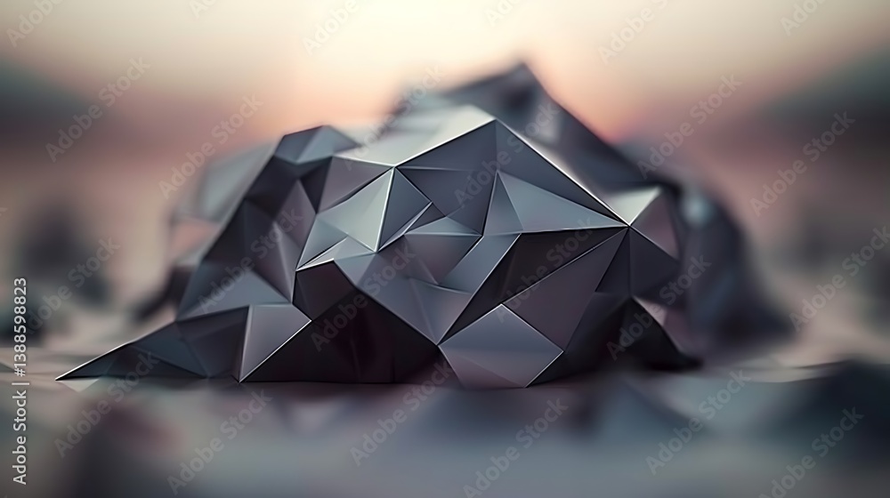 Poster an abstract geometric object with multiple triangular facets depicted