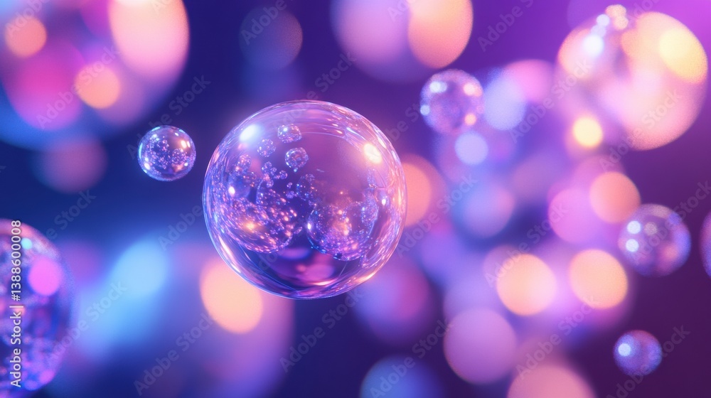 Poster Floating holographic spheres create a sleek digital art composition with glowing reflections in a minimalistic futuristic space