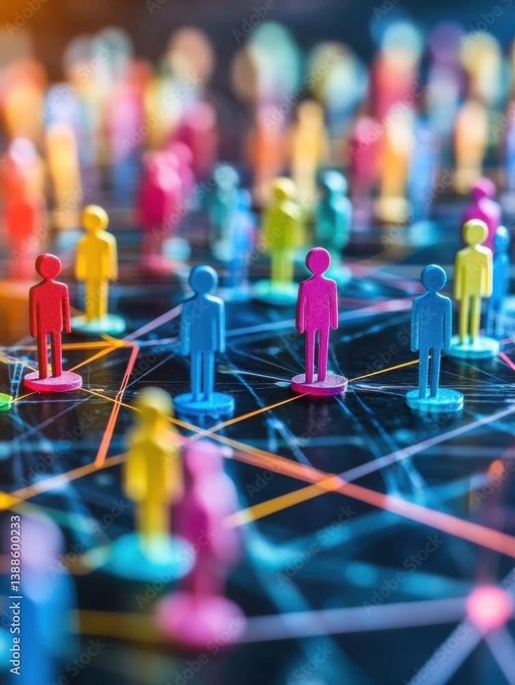 Poster colorful figures on digital grid highlight diverse customer insights and impact on personalized mark