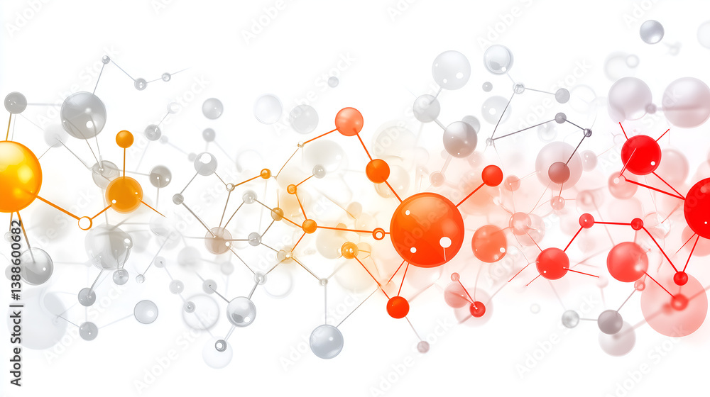 Poster molecular structure with vibrant colors and complex connections, symbolizing science and technology.