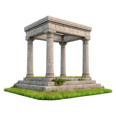 Fototapeta premium Ancient Stone Temple Ruin with Columns on Grassy Base