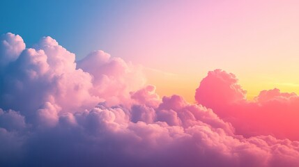 Obraz premium Vibrant sunset hues paint fluffy cloudscape, aerial view.
