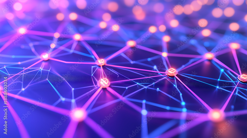 Poster abstract network of interconnected glowing nodes, representing technological advancements and connec