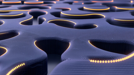 Obraz premium a futuristic abstract design with a 3D-rendered surface featuring a pattern of interconnected elements illuminated by glowing lights