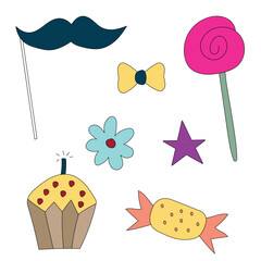 Hand-drawn Party Decorations: Colorful Birthday Clipart Set: Cartoon Birthday Doodles