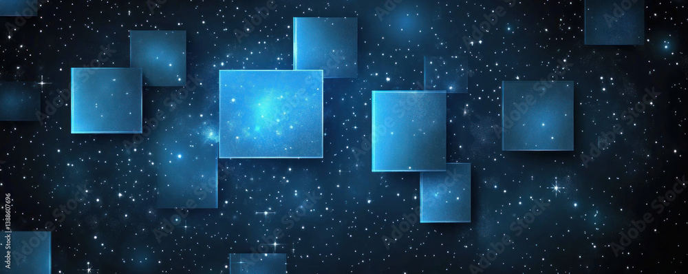 Poster a blue background with a lot of squares and stars. the squares are arranged in a way that creates a 