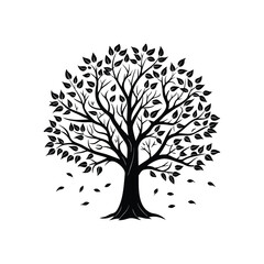 Fototapeta premium tree silhouette. big tree silhouette. oak tree silhouette., Big Suffolk oak tree illustration